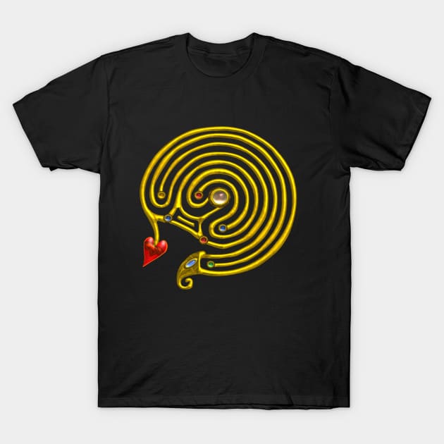 GOLD HYPER LABYRINTH IN BLACK T-Shirt by BulganLumini